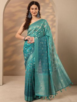 Libas - Woven Design Silk Blend Saree with Unstitched Blouse - Green