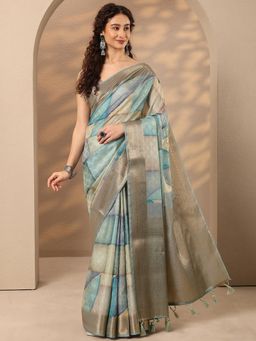 Libas - Printed Silk Blend Saree with Unstitched Blouse - Multi-Color
