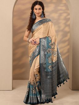 Libas - Floral Printed Silk Blend Saree with Unstitched Blouse