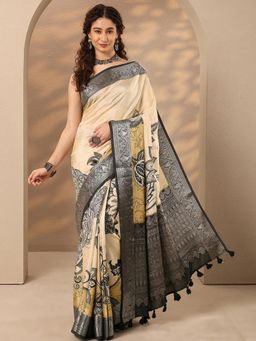Libas - Floral Printed Silk Blend Saree with Unstitched Blouse