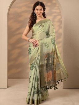 Libas - Printed Silk Blend Saree with Unstitched Blouse