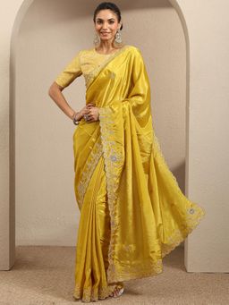Libas - Floral Embroidered Silk Blend Saree with Unstitched Blouse