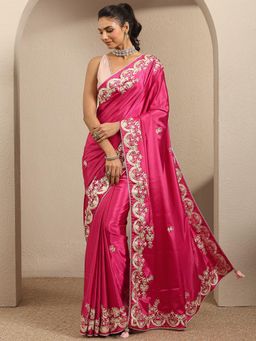 Libas - Embroidered Silk Blend Saree with Unstitched Blouse
