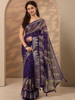 Libas - Printed Silk Blend Saree with Unstitched Blouse