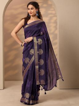 Libas - Woven Design Silk Blend Saree with Unstitched Blouse