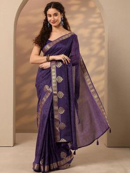 Libas - Woven Design Silk Blend Saree with Unstitched Blouse - Purple