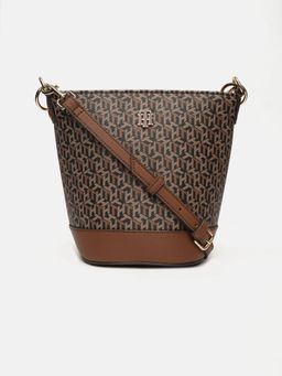 Tommy Hilfiger - Logo Brown Polyurethane Bucket Bag with Detachable Stap