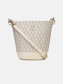 Tommy Hilfiger - Logo Off White Polyurethane Bucket Bag with Detachable Stap