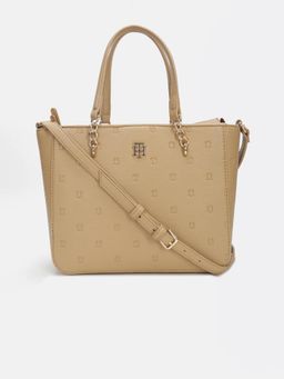 Tommy Hilfiger - Logo Beige Polyurethane Handbag with Detachable Stap