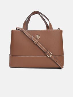 Tommy Hilfiger - Solid Brown Polyurethane Handbag with Detachable Stap