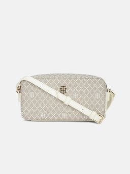 Tommy Hilfiger - Embroidered Beige Polyester Sling Bag