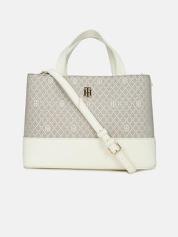 Tommy Hilfiger - Embroidered Beige Polyester Handbag with Detachable Stap