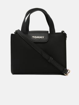 Tommy Hilfiger - Solid Black Nylon Handbag with Detachable Stap
