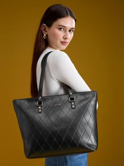 Caprese - Women Claudia Black Quilted Faux Leather Tote Bag