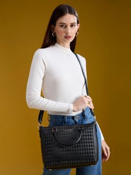 Caprese - Women Maddy Black Textured Handbag with Detachable Strap