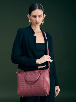 Caprese - Women Maddy Red Textured Handbag with Detachable Strap