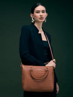 Caprese - Women Maddy Tan Textured Handbag with Detachable Strap