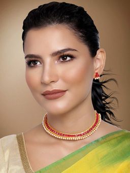 Peora - Red Studded Necklace Set for Women