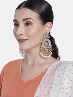 Peora - Kundan Pearl White Chandbali Earrings for Women