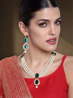 Peora - Green Kundan Long Necklace Earring Set for Women