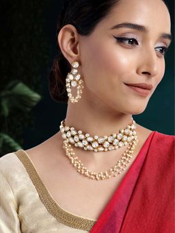 Peora - Crystal Studded Necklace Earring Set for Women