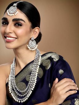 Peora - Kundan Long Necklace with Earring Maang Tikka Set for Women