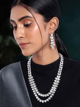 Peora - Silver Plated Kundan Long Necklace Set with Earring for Women