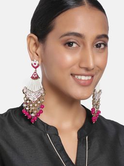 Peora - Women Handcrafted Meena Work Earrings Glided with Kundan Pearls