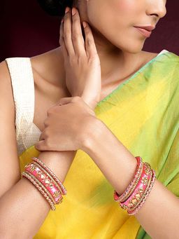 Peora - Silk Thread Brass Kundan Bangles Chuda Set for Women (2.6)