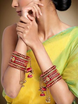 Peora - Velvet Matching Kundan Floral Silk Thread Chura Bangle Set for Women (2.8)