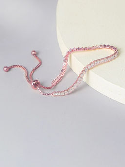 Peora - Rose Gold Plated Cubic Zirconia Studded Adjustable Bracelet for Women