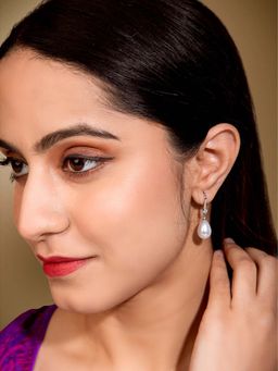 Peora - Pearl Studded Silver Plated Drop Earrings for Women