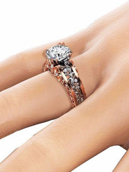 Peora - Rose Nature Inspired Diamond Cut Cz Solitaire Ring for Women (US 7)