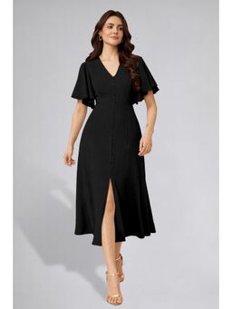Twenty Dresses by Nykaa Fashion - Womens Flutter Sleeves Black Pleated Midi Dress
