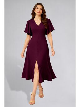Twenty Dresses by Nykaa Fashion - Womens Flutter Sleeves Magenta Pleated Midi Dress