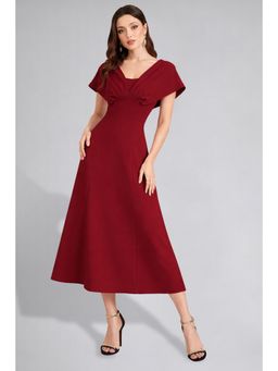 Twenty Dresses by Nykaa Fashion - Womens V-Neck Pleated Bodice Maroon Solid A-Line Maxi Dress