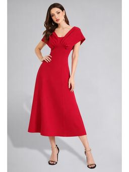 Twenty Dresses by Nykaa Fashion - Womens V-Neck Pleated Bodice Red Solid A-Line Maxi Dress