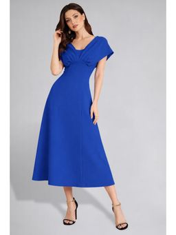 Twenty Dresses by Nykaa Fashion - Womens V-Neck Pleated Bodice Royal Blue A-Line Maxi Dress