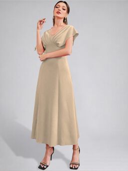 Twenty Dresses by Nykaa Fashion - Womens V-Neck Pleated Bodice Skin Solid A-Line Maxi Dress