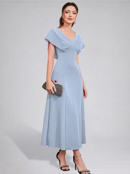 Twenty Dresses by Nykaa Fashion - Womens V-Neck Pleated Bodice Aqua Solid A-Line Maxi Dress