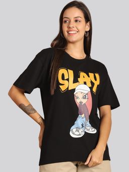 Twenty Dresses by Nykaa Fashion - Black Cotton Printed Womens Oversized T-Shirt