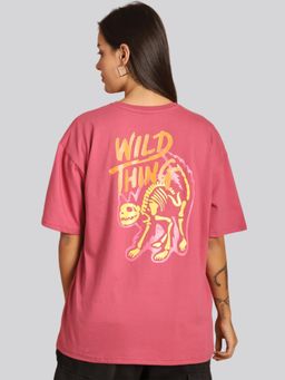 Twenty Dresses by Nykaa Fashion - Pink Cotton Printed Womens Oversized T-Shirt