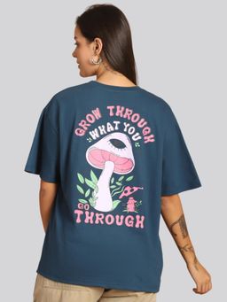 Twenty Dresses by Nykaa Fashion - Navy Blue Cotton Printed Womens Oversized T-Shirt