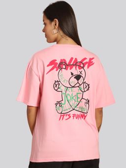 Twenty Dresses by Nykaa Fashion - Pink Cotton Printed Womens Oversized T-Shirt