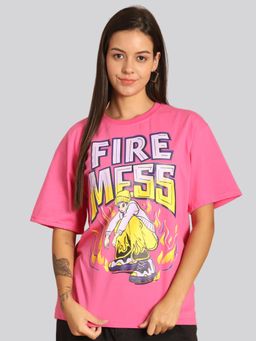 Twenty Dresses by Nykaa Fashion - Pink Cotton Printed Womens Oversized T-Shirt
