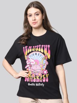 Twenty Dresses by Nykaa Fashion - Black Cotton Printed Womens Oversized T-Shirt