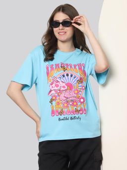 Twenty Dresses by Nykaa Fashion - Aqua Cotton Printed Womens Oversized T-Shirt