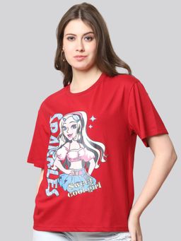 Twenty Dresses by Nykaa Fashion - Red Cotton Printed Womens Oversized T-Shirt