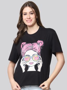 Twenty Dresses by Nykaa Fashion - Black Cotton Printed Womens Oversized T-Shirt