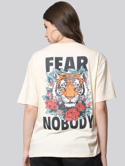 Twenty Dresses by Nykaa Fashion - Beige Cotton Printed Womens Oversized T-Shirt